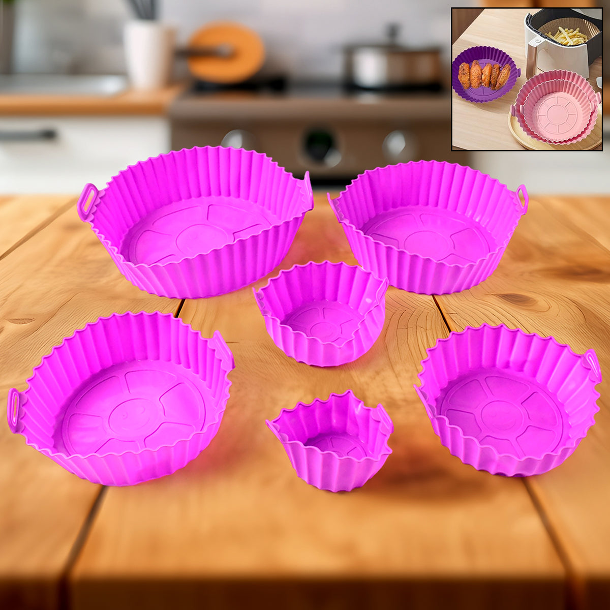 Air Fryer Reusable Silicone Pot With Handles (6 Pc Set)