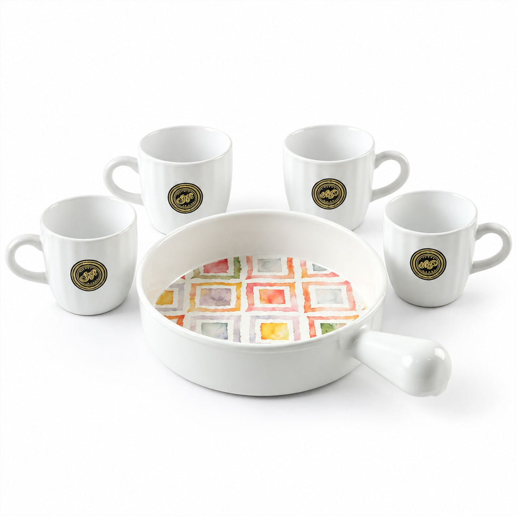 Ceramic Cup And Platter Set For Tea Coffee And Snack Serving At Home (5 Pc Set)