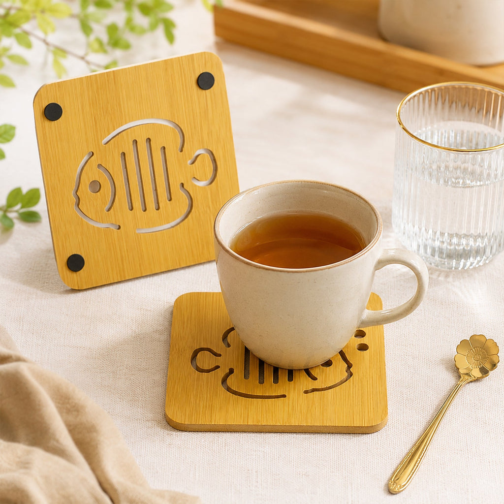Square Wooden Coaster With Cut Out Design For Tea And Coffee (1 Pc)