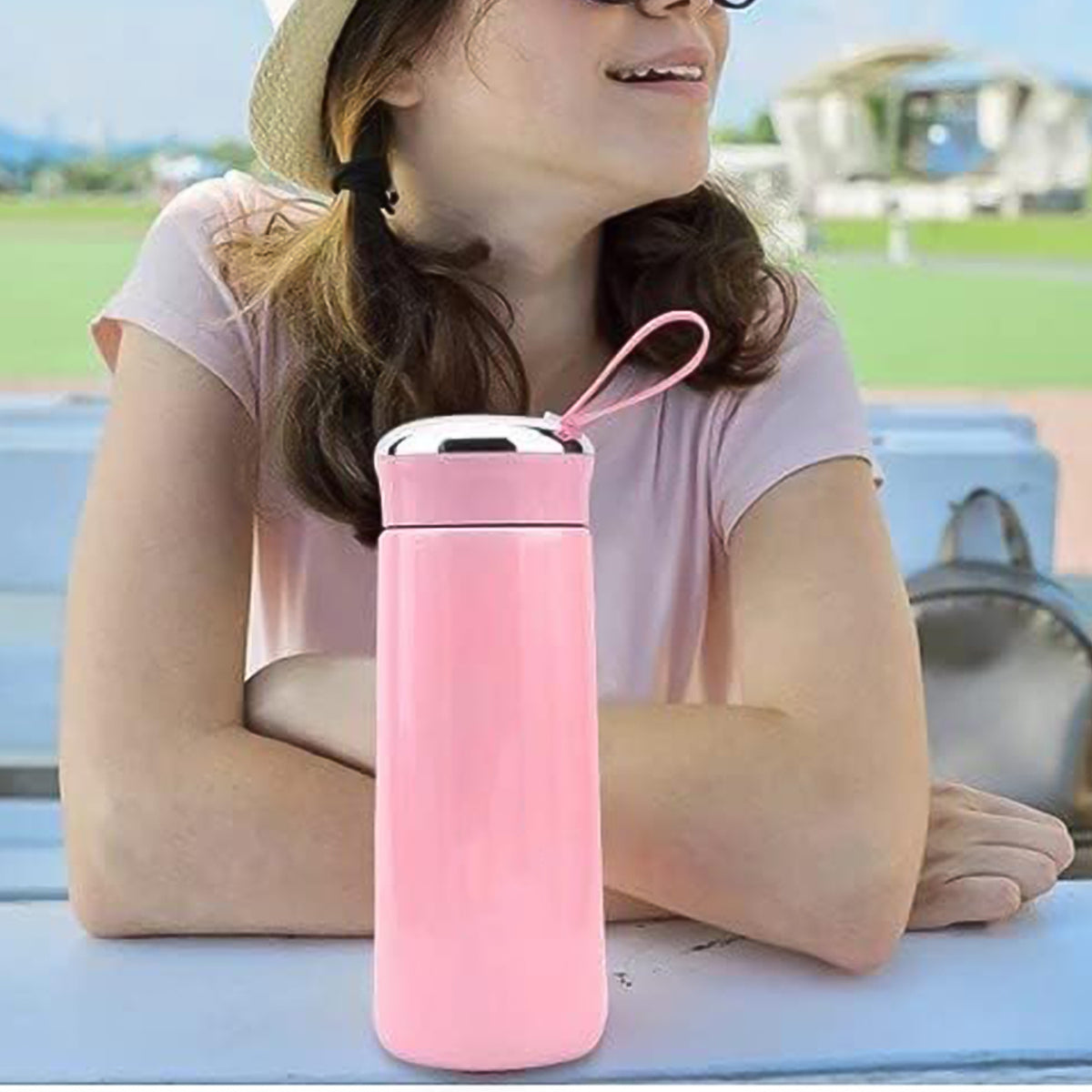 Water Bottle 400ml Leak Proof Glass Water Bottle With Daily Water Intake For Gym And Children Nice Bottle (1 Pc  Pink Color)